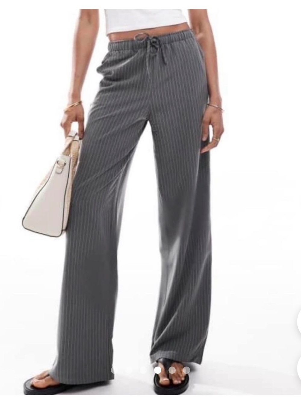 ASOS Gray Pinstripe Wide-Leg Drawstring Pants